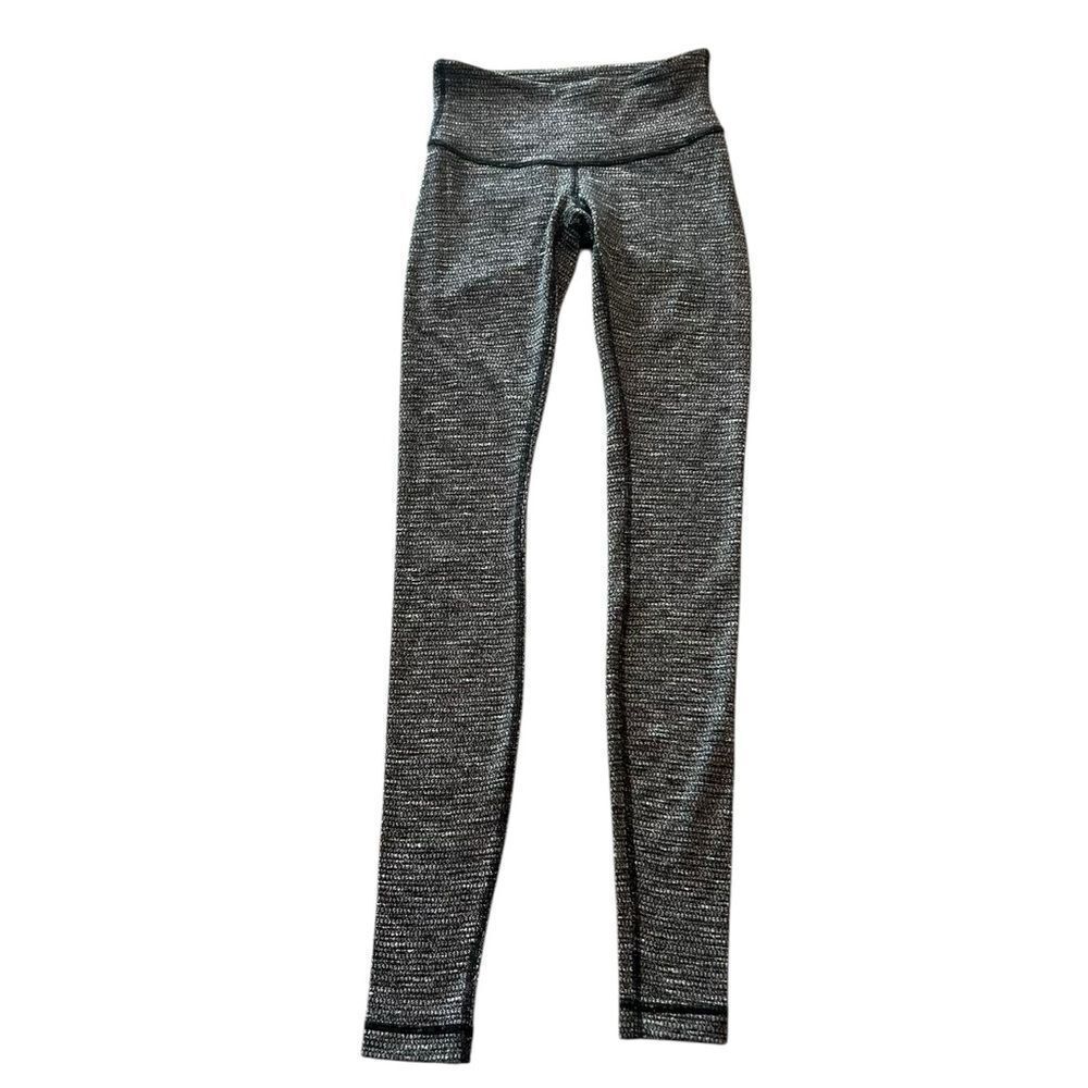 Lululemon Wunder Under 7/8 Leggings Herringbone Heather Gray Black Size 2